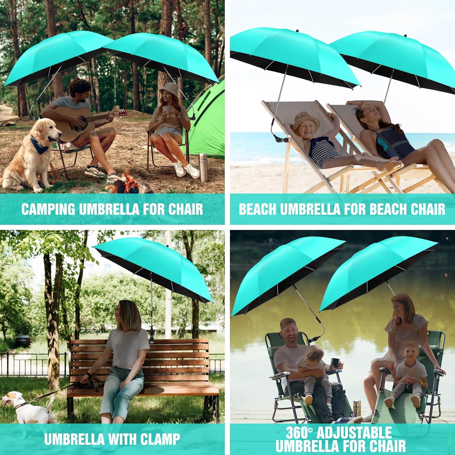 2 PACK Beach Umbrella with Clamp, 360 ° Adjustable Umbrellas for Chair, UPF50+ Umbrella for Beach Chair, Patio Chair, Wheelchair, Camping Chair, Golf Carts (Chair Not Included) - Image 5