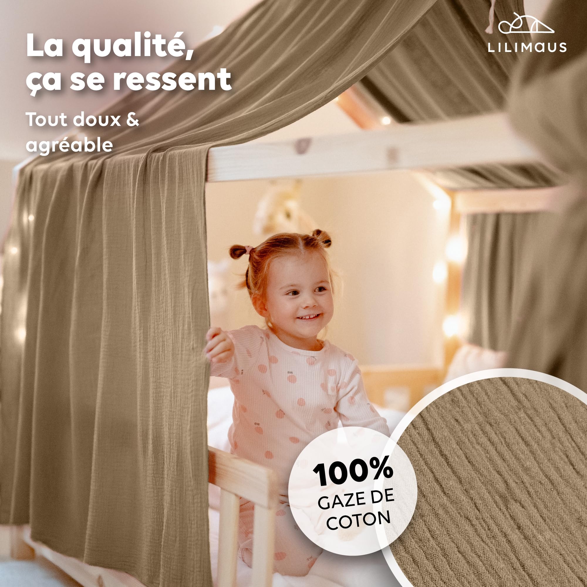 lilimaus Ciel de Lit Cabane Enfant Mousseline [100% Coton] Déco Chambre
