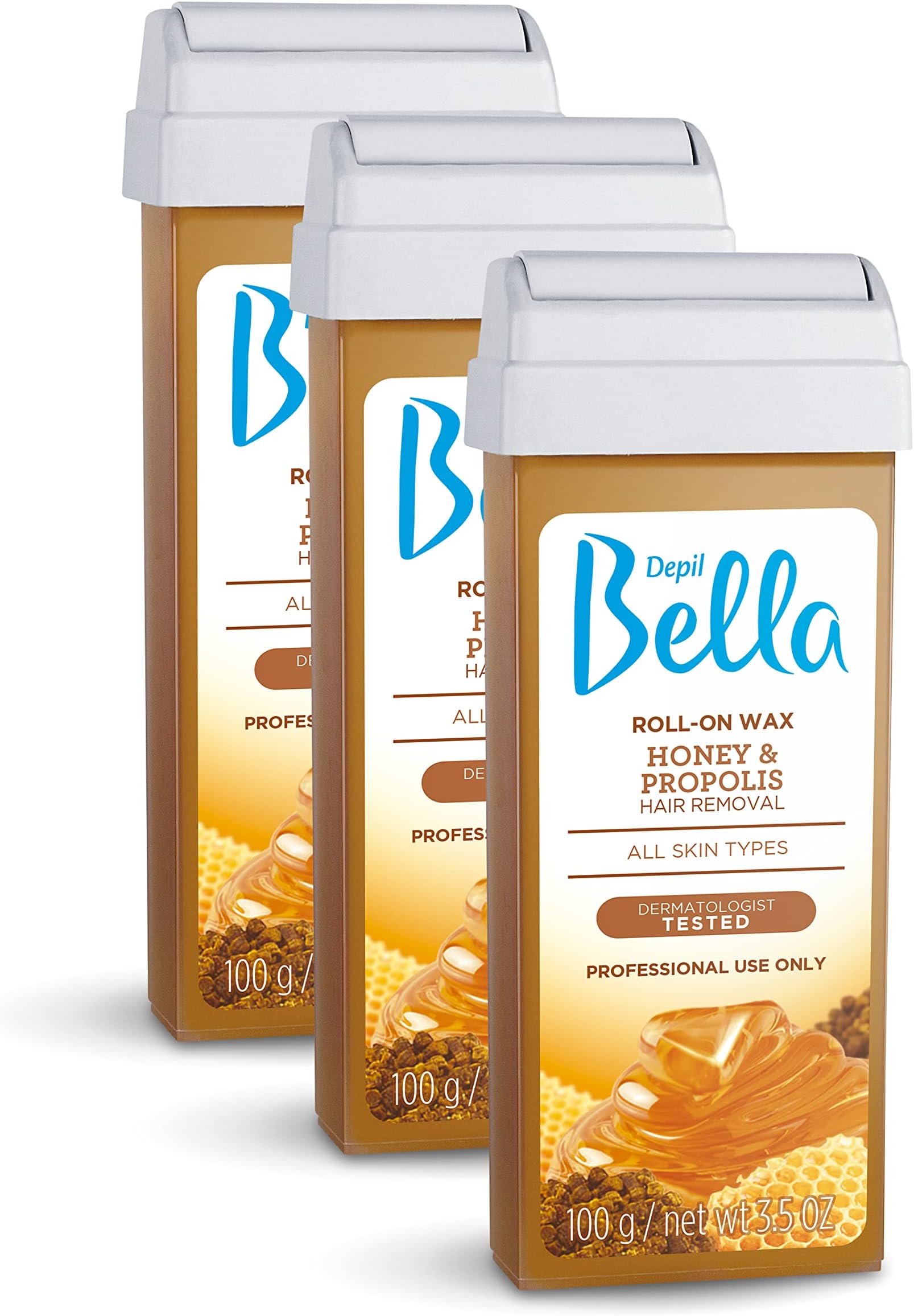 Roll On Wax Honey and Propolis Depilatory | Body Waxing, Hair Removal Wax-Cartridge | For Men and Women | Home Self Waxing | Sensitive Skin | Dermatologically Tested | Painless (3 PACK)