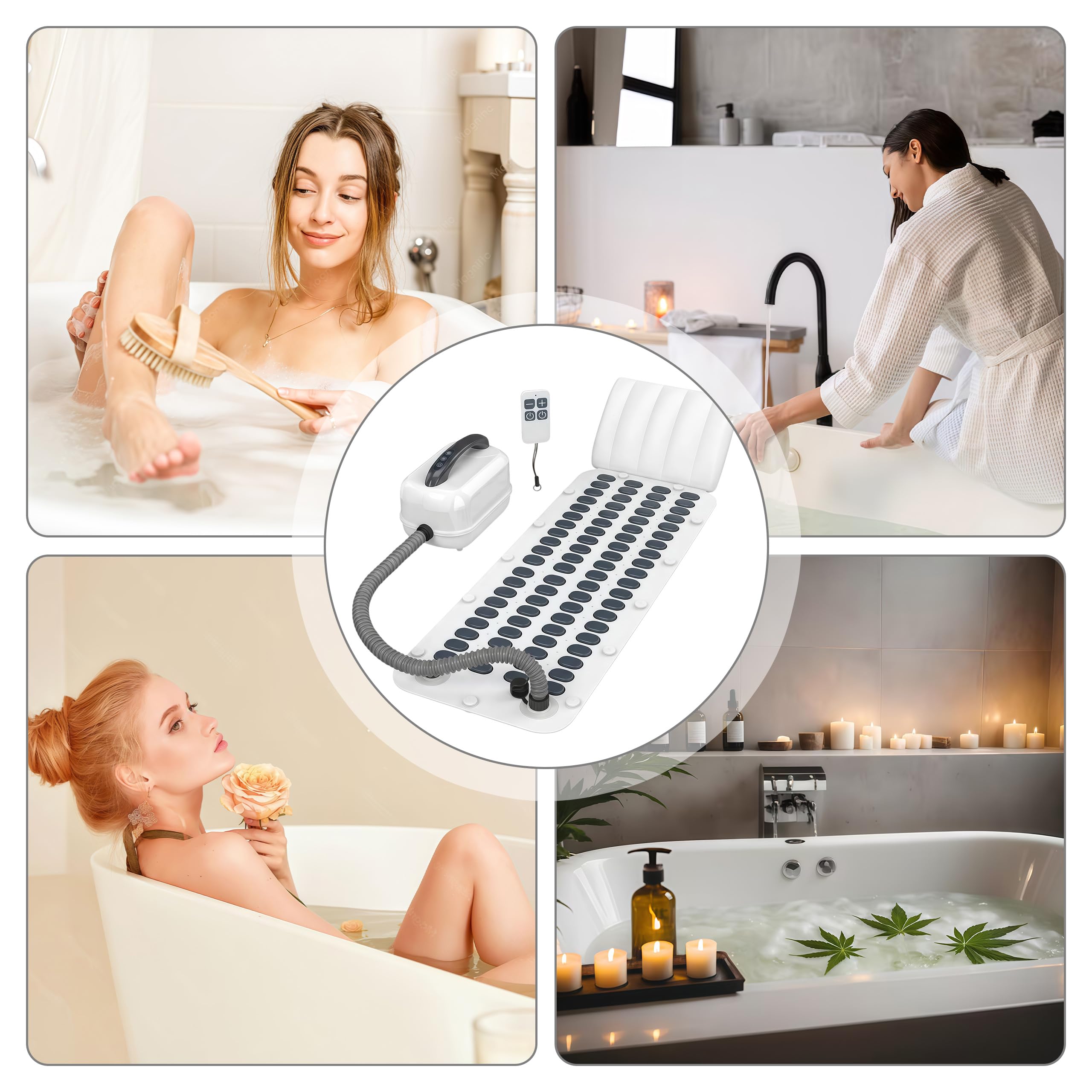 Esterilla de Burbujas para bañera | bañera de hidromasaje con cojín, alfombrilla de spa, con ventosas antideslizantes, con 6 burbujas de velocidad