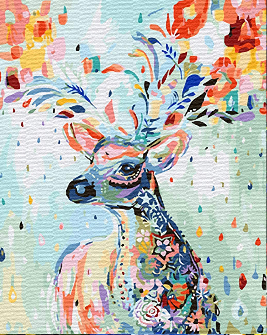 DIY Oil Painting Paint by Numbers Kit for Kids Adults Students Beginner DIY Canvas Painting by Numbers Arts Craft for Home Wall Decoration Paint by Number Pictures 16x20 Inch (Colorful deer)