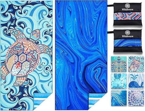 Miniatura 10 de Paquete de 6 toallas de playa ligeras de microfibra, sin arena, de secado rápido, absorbentes, delgadas y compactas, para piscina, camping, playa,