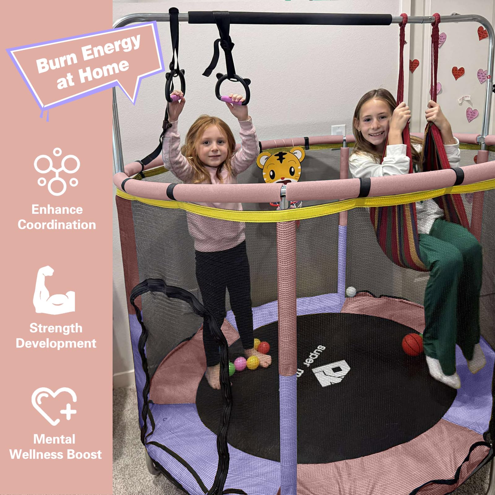 Trampolín para niños, 5 pies ajustable para niños pequeños, trampolín de bebé para interiores y exteriores con red de cierre, diseño seguro sin huecos, regalos para niños y niñas