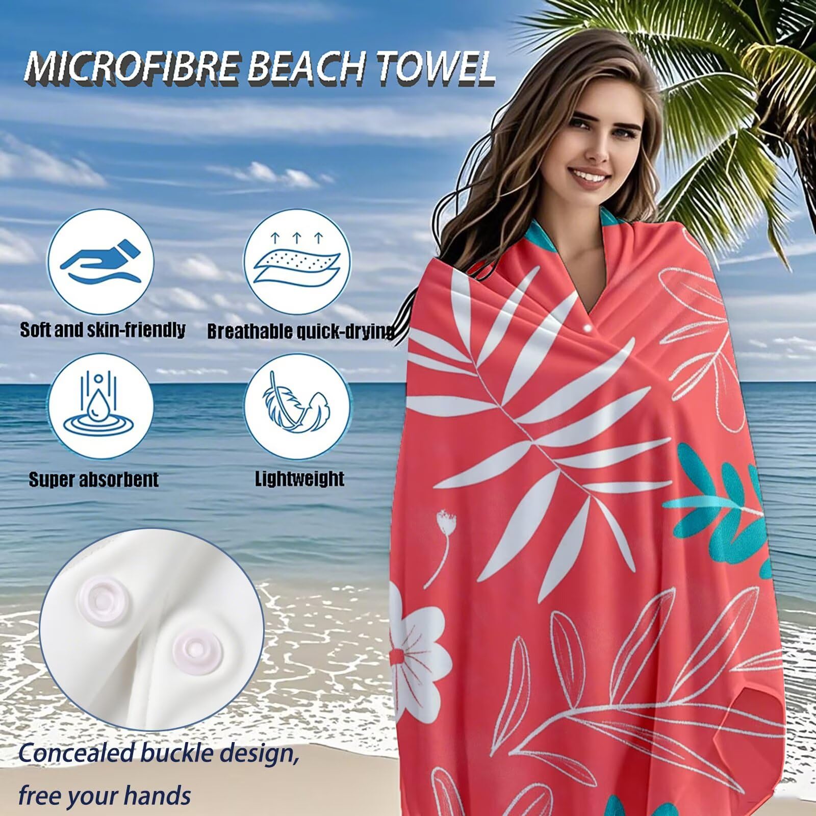 Toallas de Playa Microfibra Hoja Toalla Playa Grande 100x180 cm Mujer Hombre Secado Rápido Absorbente Toallas Gimnasio Suave Sin Arena Ligera Toalla Microfibra para Playas Piscina Viajes Camping Q-360