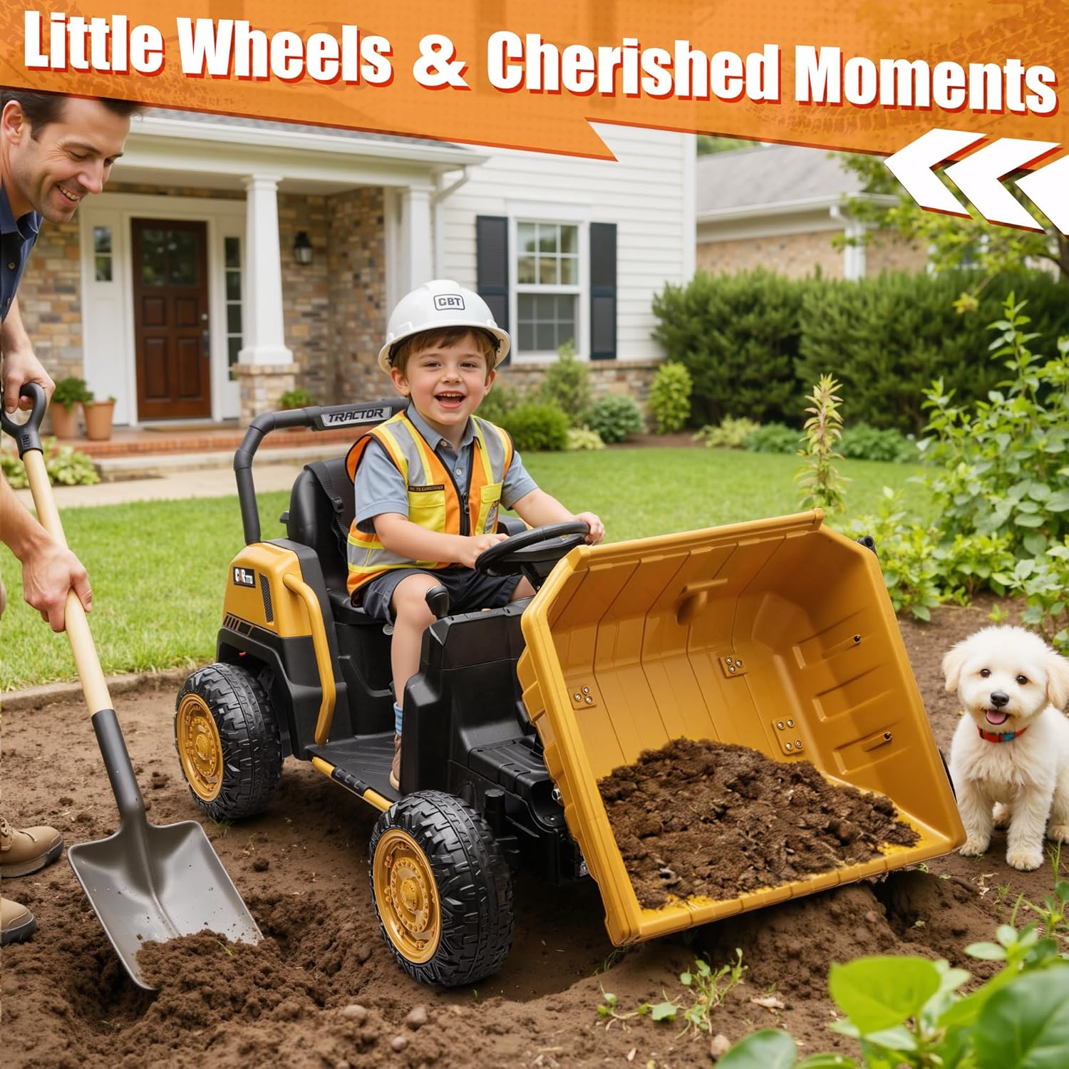 24V Ride on Dump Truck, Construction Car with RMP2000W Motors, Electric Dump Bed, Metal Frame, Parent Remote Control, Music, LED Lights, 24V Ride on Toys for Big Kids, Brown
