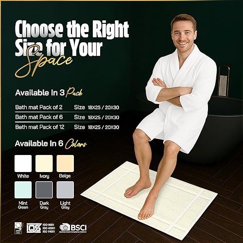 Miniatura 4 de Pearl Linens Paquete de 2 tapetes de baño 100% algodón de 20 x 30 pulgadas, suaves y absorbentes, de secado rápido, no son alfombras de baño, tapete