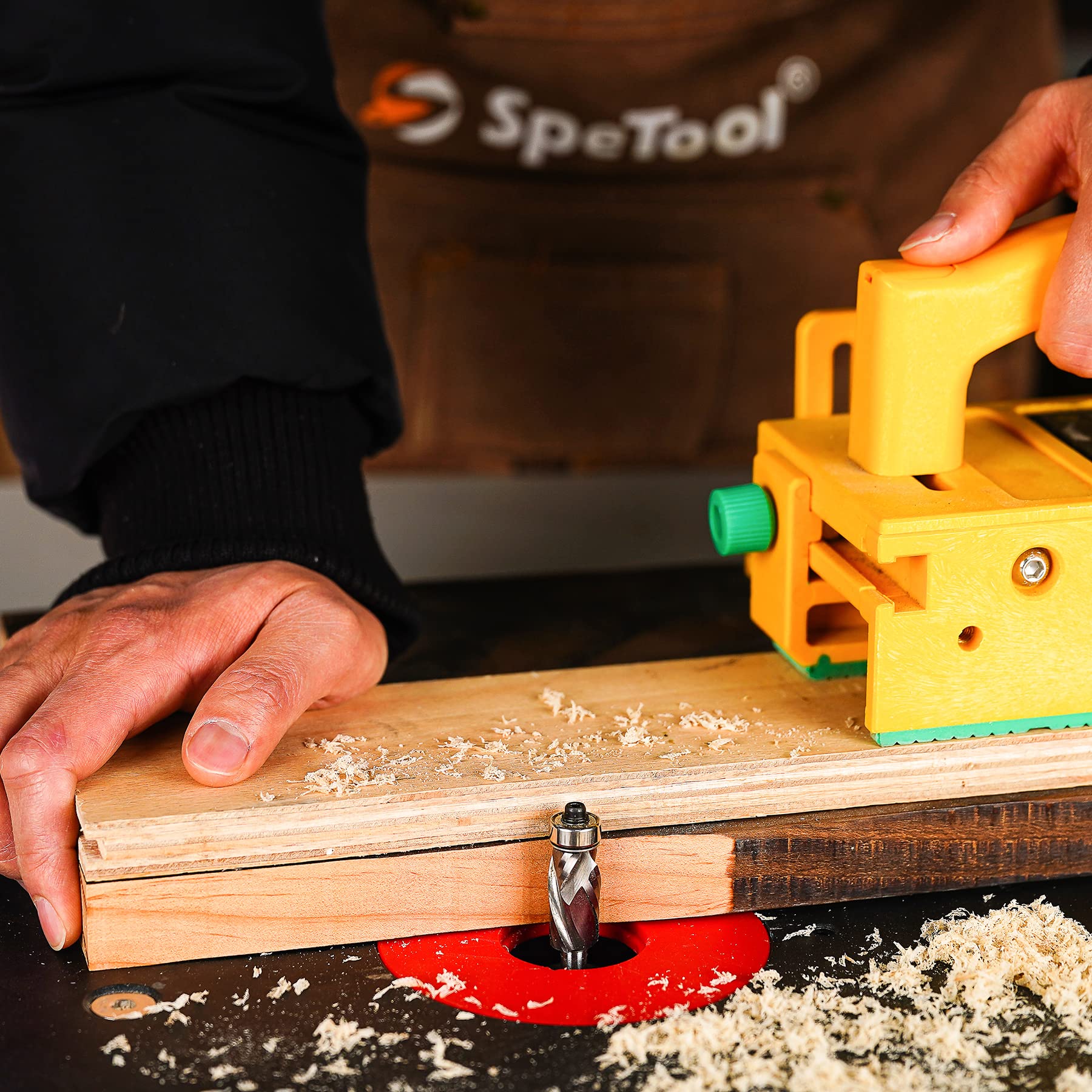 SpeTool Spiral Bündigfräser 8mm Schaft Kompressions Cut Fräser für Oberfräse 12mm Schnittdurchmesser 25mm Schnittlänge Kopierfräser mit Anlaufring Oben VHM zum Holzbearbeitung Zurechtschneiden