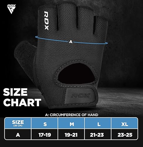 Miniatura 6 de RDX Guantes de levantamiento de pesas para gimnasio, entrenamiento, protección antideslizante para la palma de medio dedo, guantes de ejercicio para