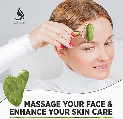 Miniatura 6 de Rodillo de jade para la cara juego de gua Sha de jade Gua Sha rodillo de belleza herramientas faciales Gua Sha rodillo de jade y masajeador facial