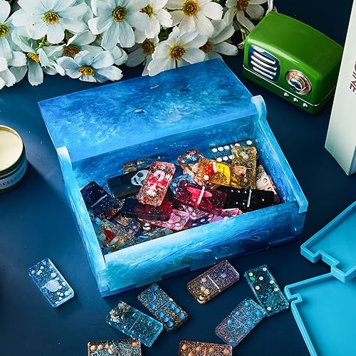 Miniatura 7 de Geiserailie Caja de almacenamiento de resina para dominó, molde epoxi, estuche de almacenamiento de joyería de silicona, para decoración del hogar,