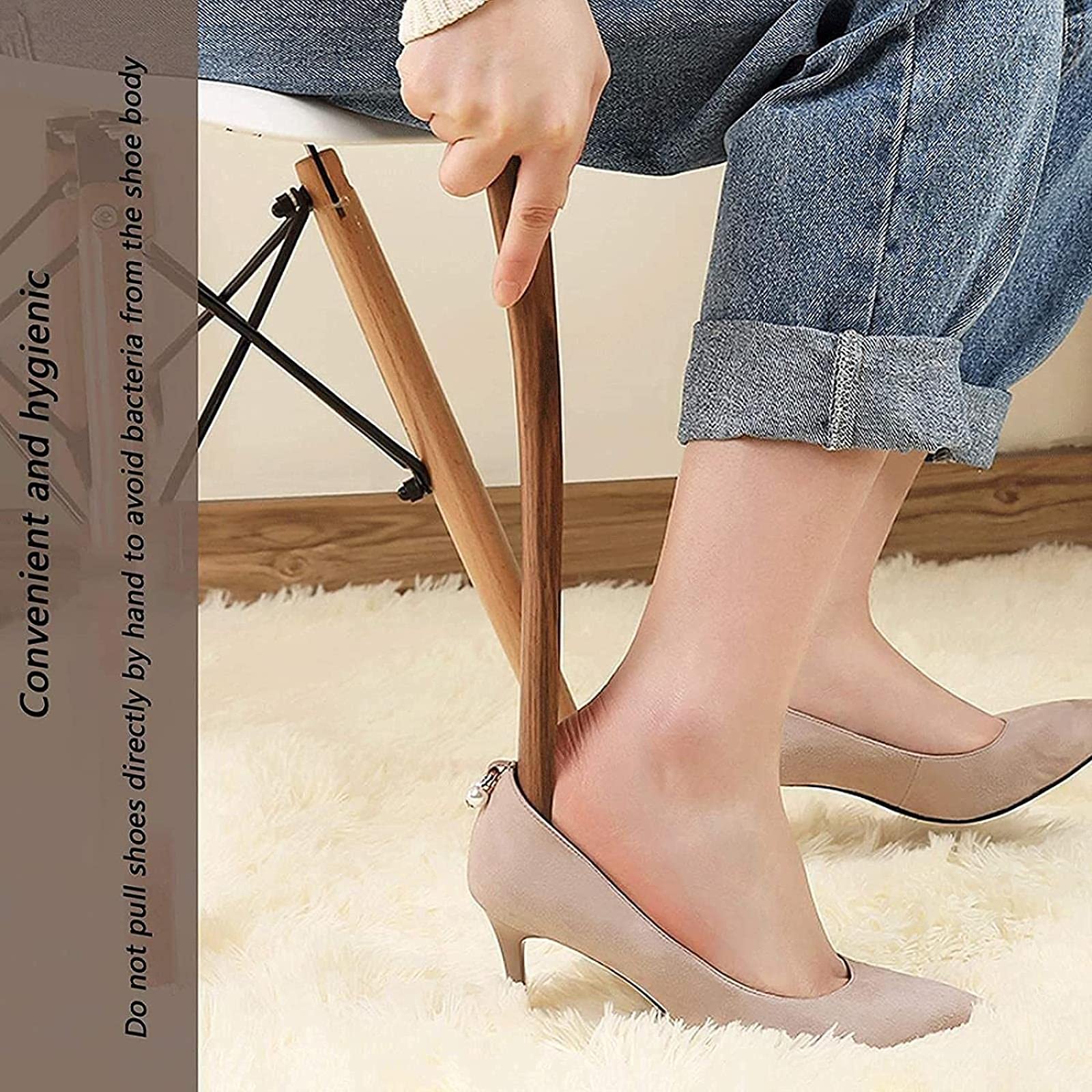 Calzador de Metal, Calzador Largo, Mango Largo, Forma Delgada, Calzador de Madera, Herramienta de Ayuda para reparación de Zapatos