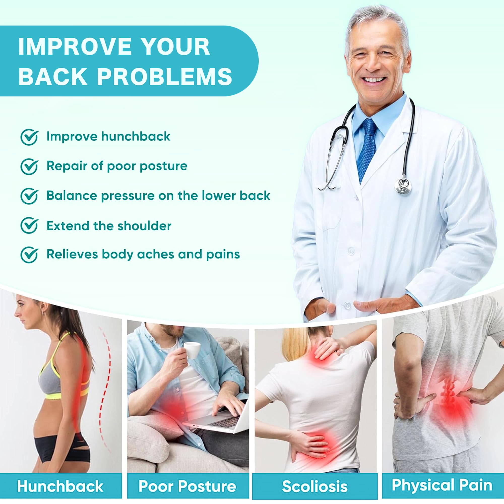 COIF Premium Back Brace Posture Corrector for Women and Men | Back Straight And Shoulder Support Belt | Full Adjustable Shoulder Straightener for Improving Back Posture, Relief for Upper and Lower Back, Lumbar, Neck, Shoulder Pain (Free Size) - Image 5 thumbnail