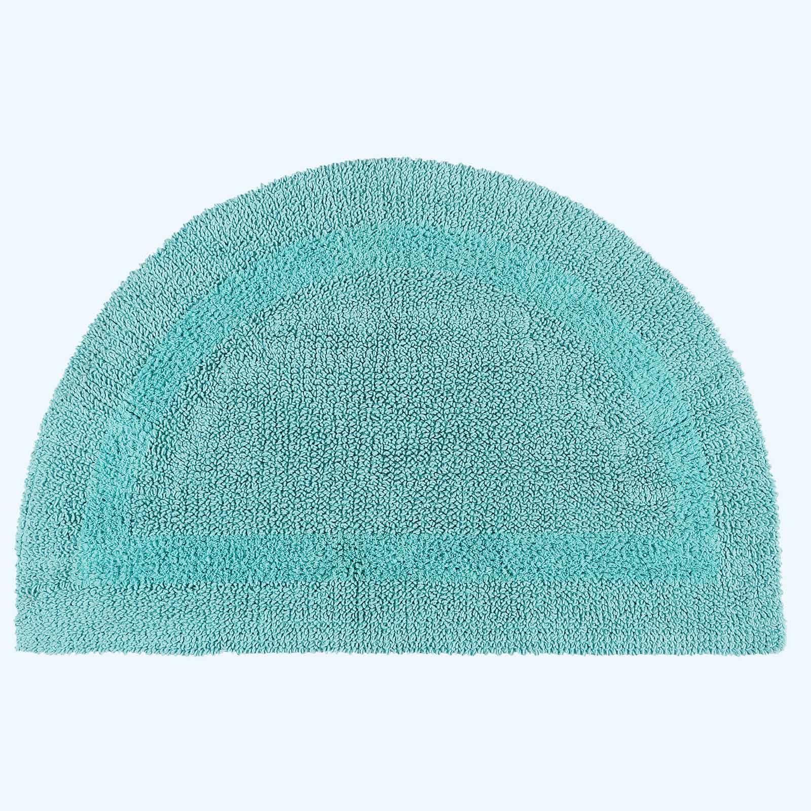 HOMESCAPES Half Round Bath Mat, Luxury 1600gsm Extra Soft 100% Cotton, Reversible Bathroom Mats Non-Slip, Washable, Super Absorbent, Quick-Dry, Aqua Blue Semi Circle Bathroom Rug, 50 x 80 cm
