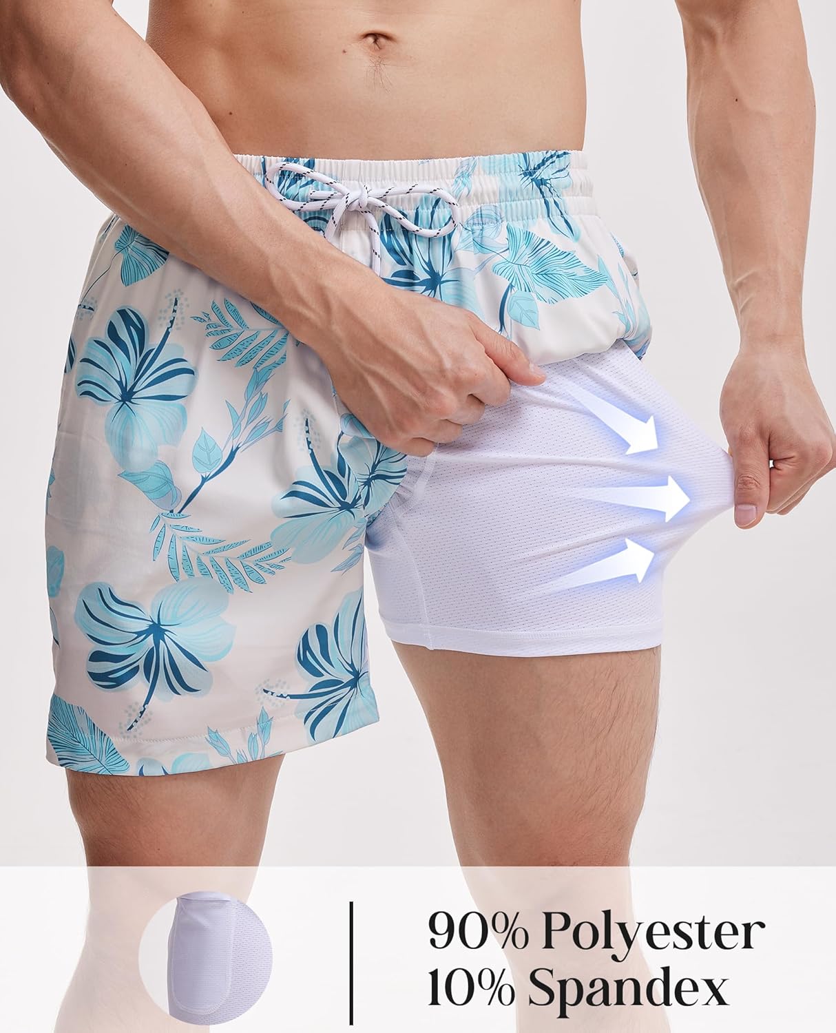 Gleeease 5inch Mens Swim Trunks with Compression Liner Bathing Suit 2 in 1 Stretch Quick Dry Lined Funny Pockets Drawstring