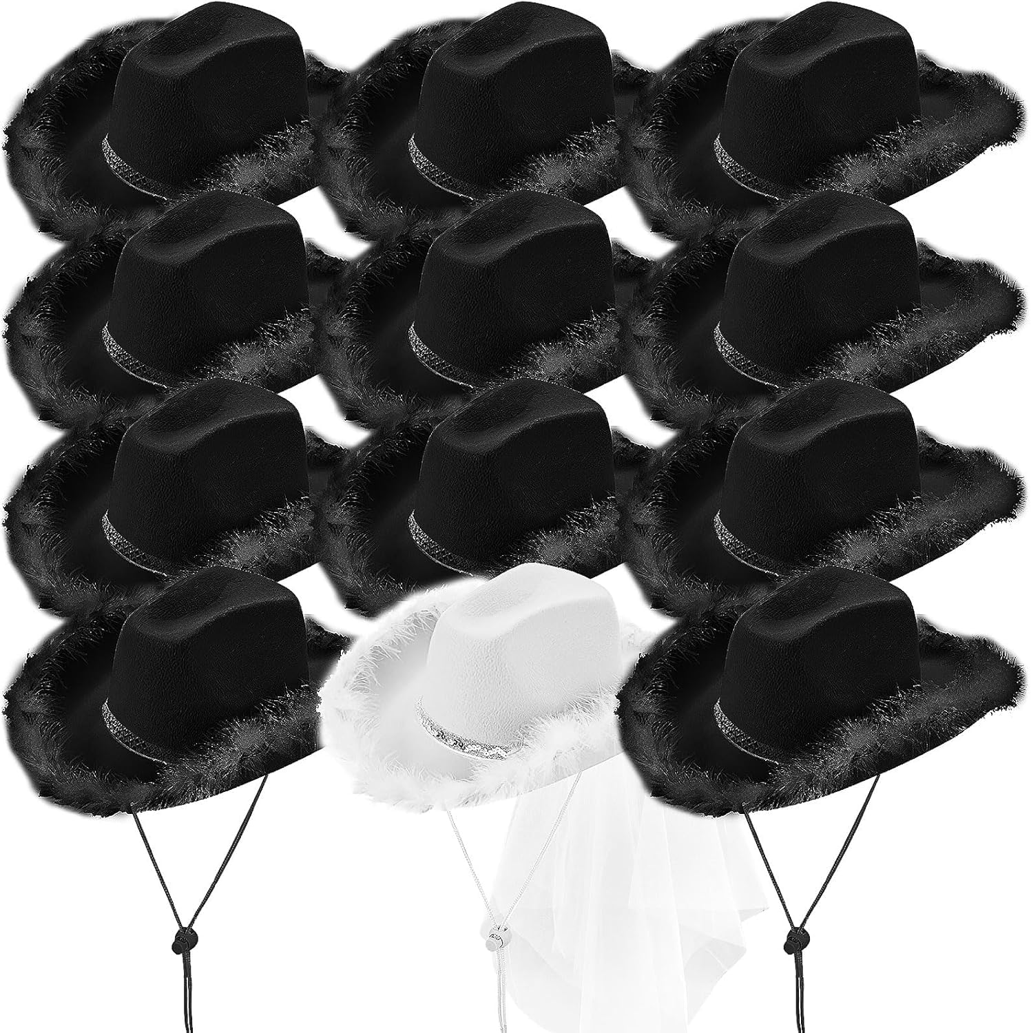 12Pcs Cowgirl Hats Bride Cowboy Hats Bachelorette Cowboy Hat for Party Wedding Bachelorette Bridal Shower (Black,White)
