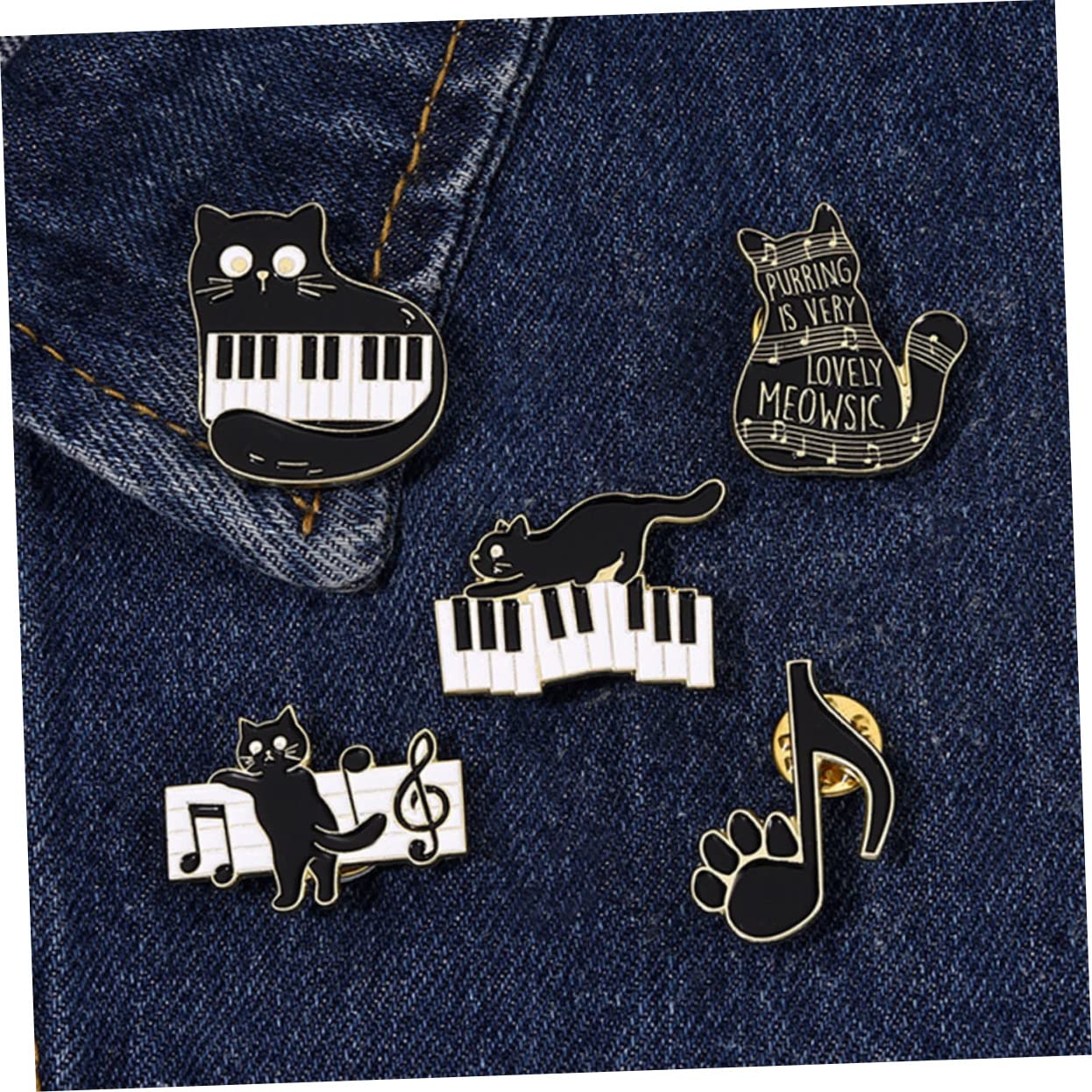 BESPORTBLE 5 Set Spilla Corpetto Spilla Con Animali Carino Vestiario Decorativa Spille Distintive Natale Divertente Perni Musicali Kawaii Lega Black 5 Pezzi*5