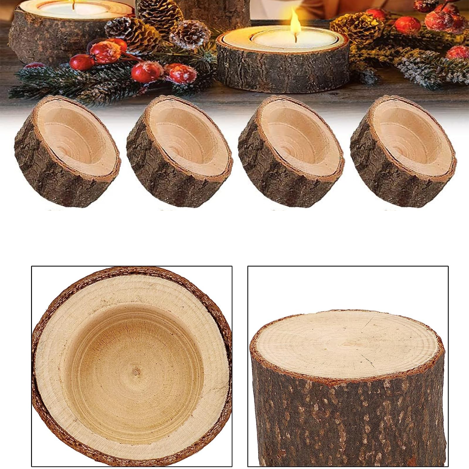 Support Bougie 12 Bougeoirs En Bois Naturel - Décoration Romantique Pour Bougies Chauffe-plat Bougeoir Decoratif