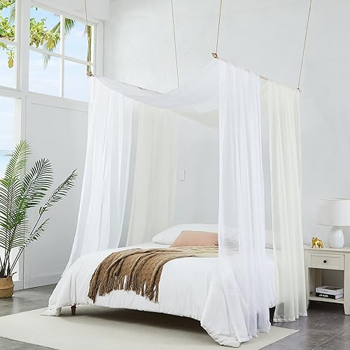 Miniatura 4 de Warm Home Designs Cortinas beige para toldo de cama de 55 x 288 pulgadas. Nuestras cortinas de cama con toldo King funcionan muy bien como toldo