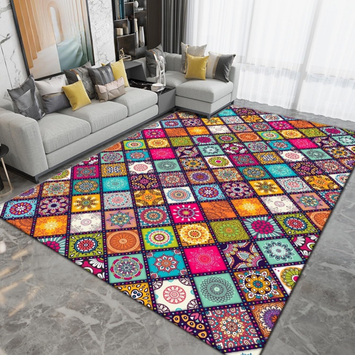 Alfombra Bohemia Mandala Grande, Alfombras para Sala de Estar Dormitorio Sofá Cocina Baño Entrada Felpudo Tapetes Antideslizantes, Alfombra de Corredor Alfombras Habitación, 160x230 cm, Color 4