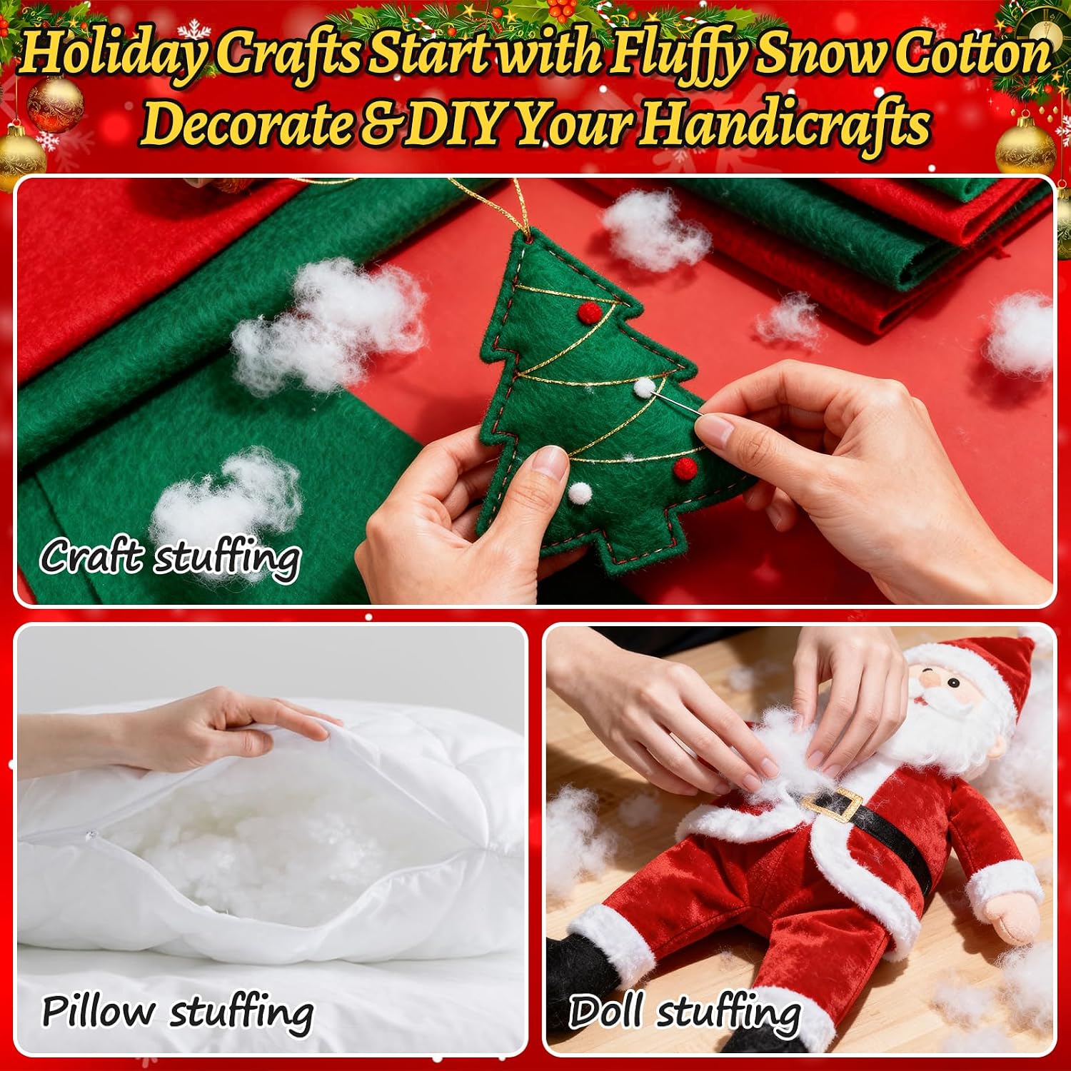 16 OZ Christmas Fake Snow, Fluffy Artificial Snow for Christmas Village, White Cotton Faux Snow Fluffy Decor for Crafts Christmas Tree Village Display Table Nativity Scenes Indoor Decorations