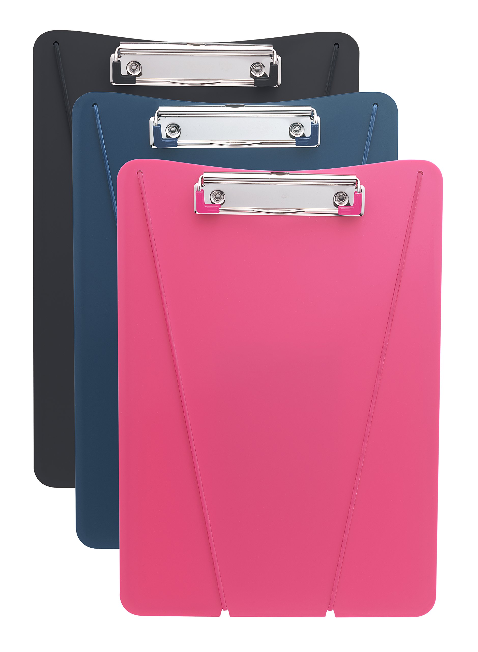 HOM Essence 9707 Ultimate Clipboard, 9" X 13" Pink, Navy Blue, Black with Matching Bungee Cord, Pink, Navy Blue, Black