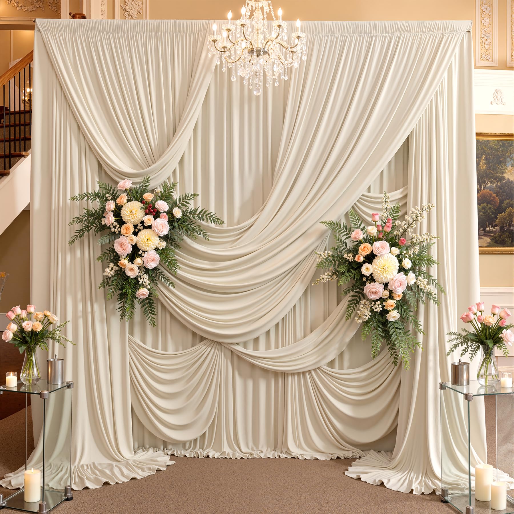 Sfondo fotografico in tessuto beige, 6 x 4,5 m, 4 pezzi, 1,5 x 4,5 m, fondale fotografico senza pieghe, per matrimoni, feste, eventi e decorazioni, tende decorative beige per pareti fotografiche