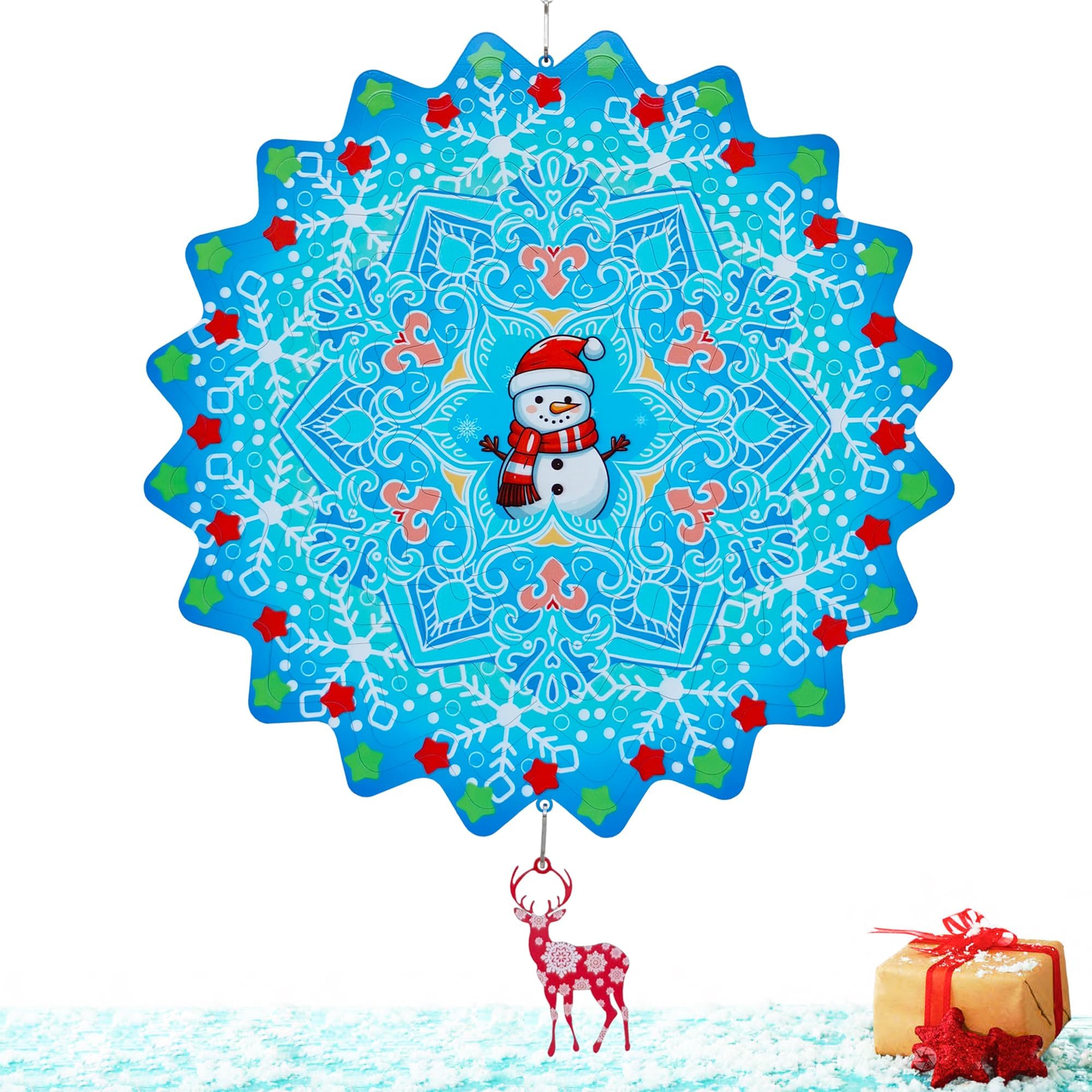 Wind Spinners Snowman and Reindeer in Wreath Metal 3D                    