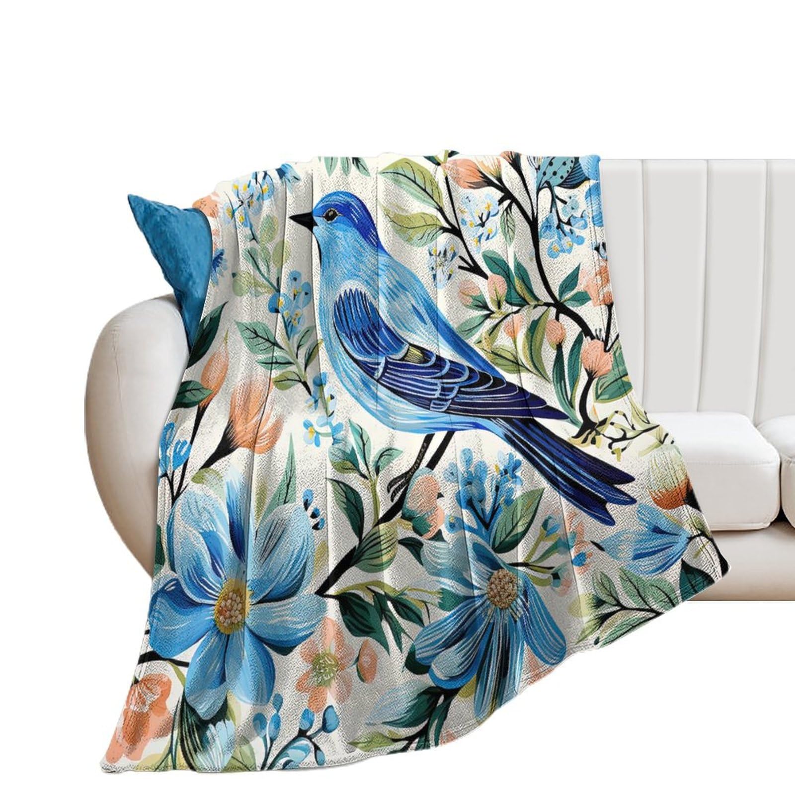 Couverture en flanelle haut de gamme motif floral et oiseau chic 153 x 203 cm