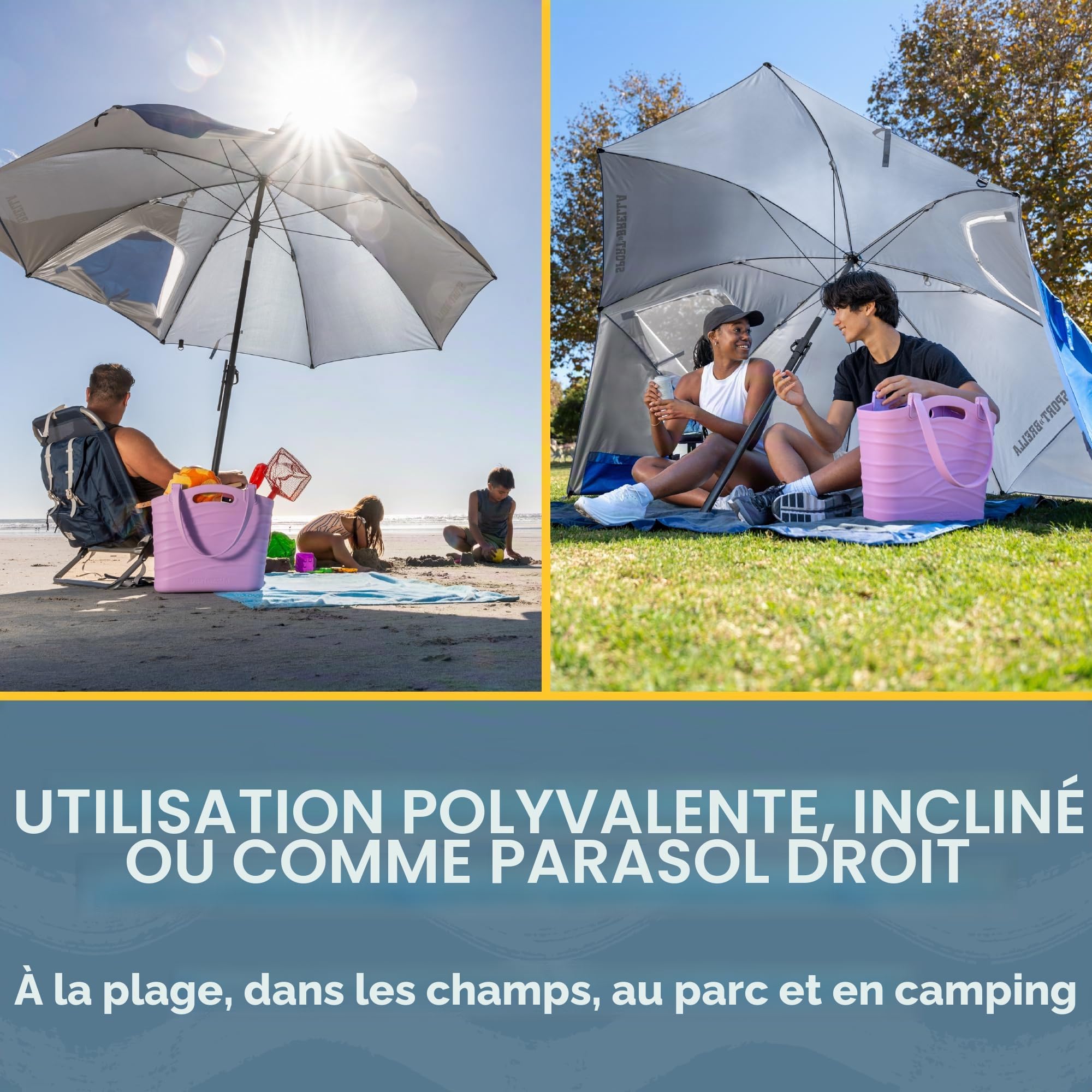Sport-Brella Parasol Première - Protection Solaire UPF 50+ Et Réflexion De Chaleur, Conçu pour Position Incliné Ou Droite, Idéal pour Plage, Événements Sportifs Et Camping, 2,4m, Bleu