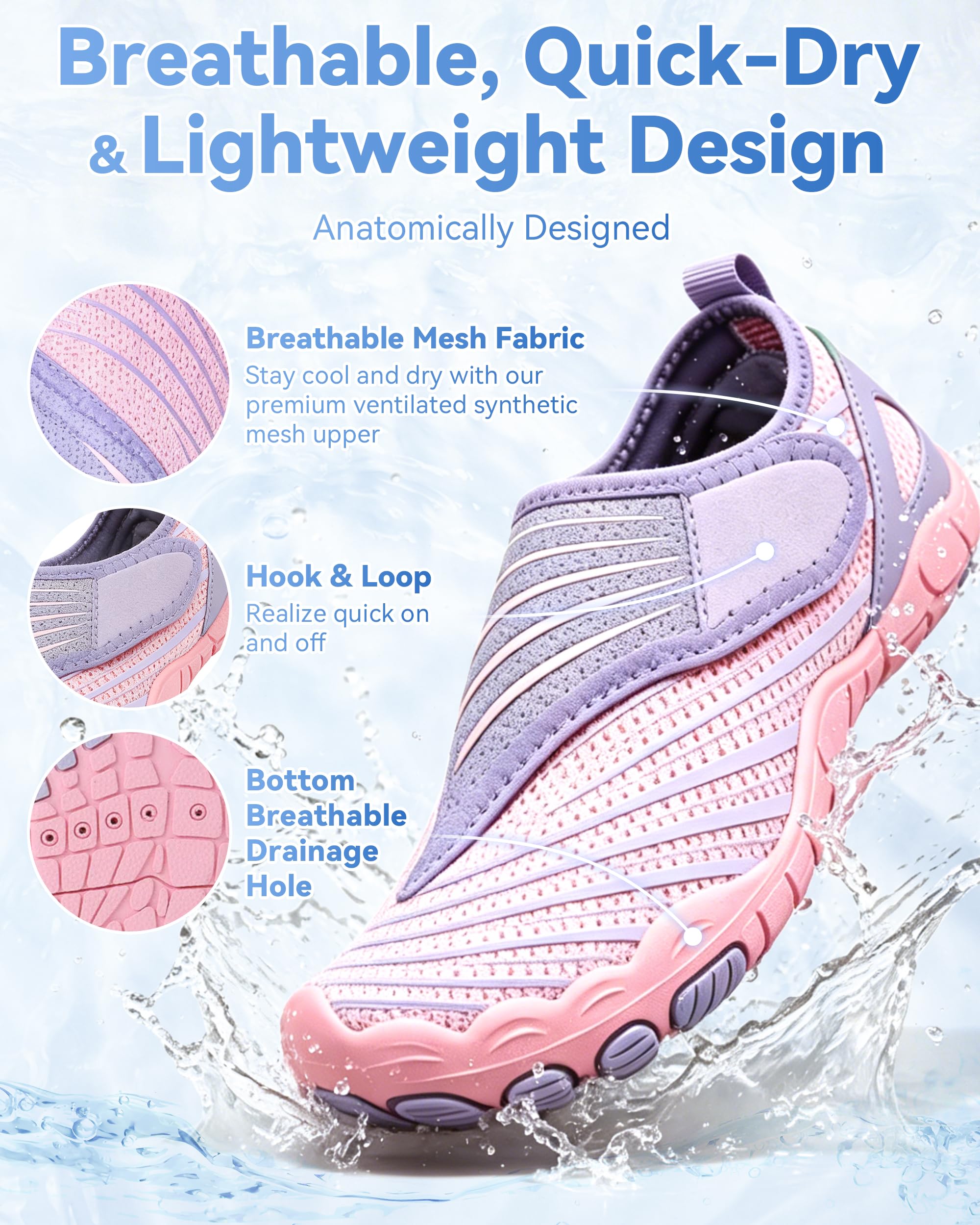 Water Shoes for Women Men, Wide Toe Box Slip-On, Lightweight Quick-Dry Non-Slip Orthopedic for Beach Hiking Travel Walking — view 6