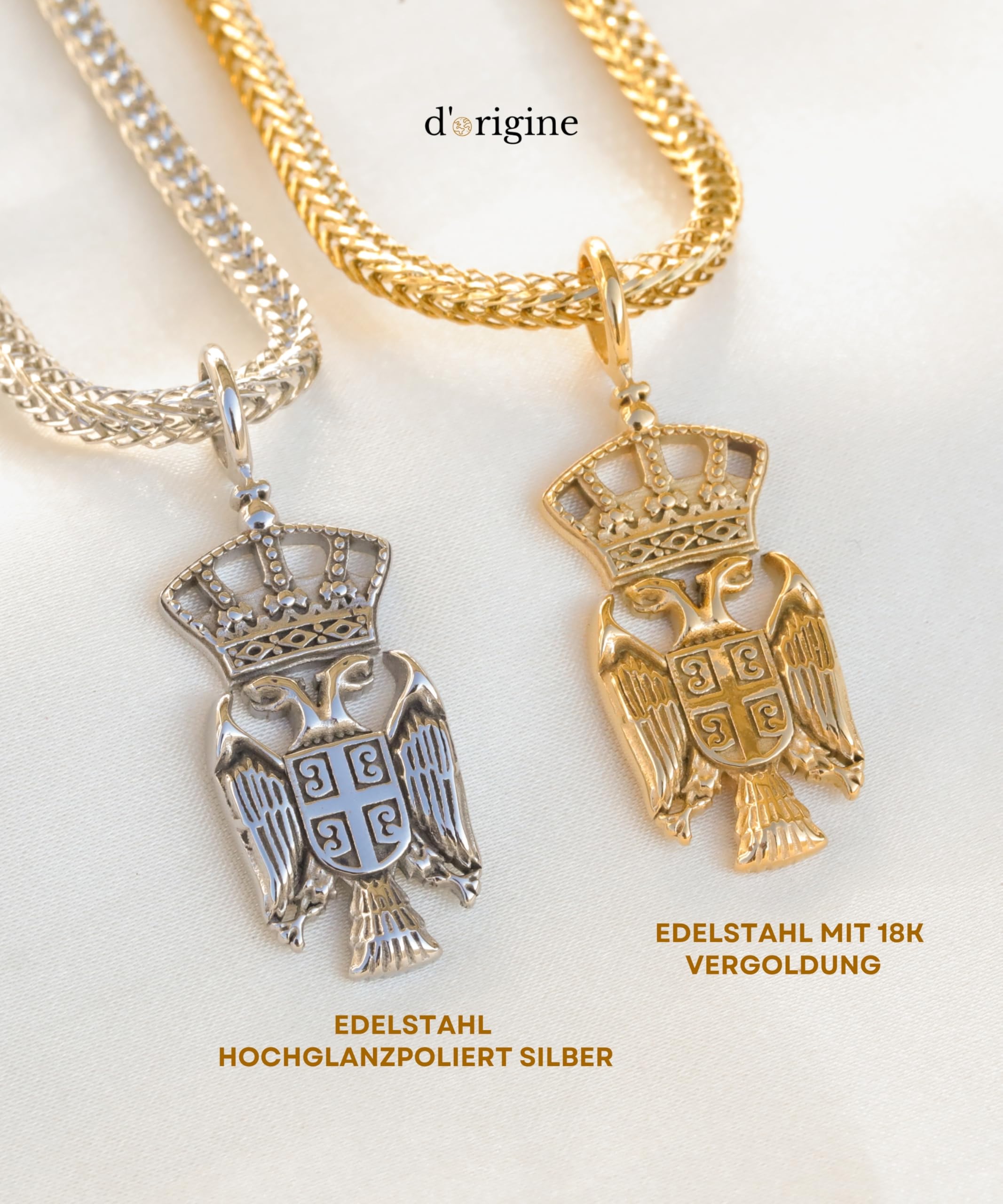 d'origine Serbien Adler Kette Herren – Serbisches Wappen (Edelstahl)
