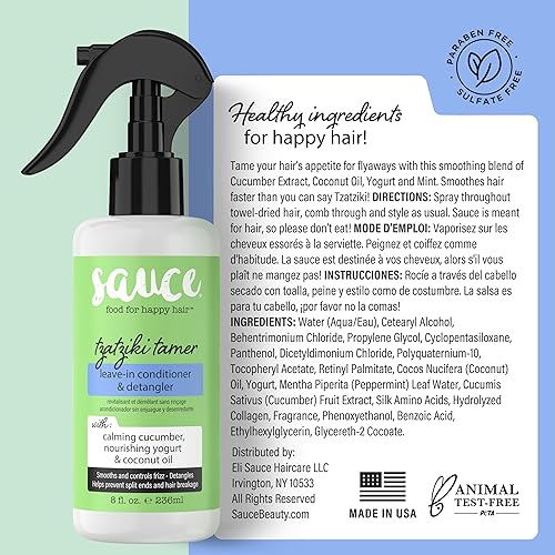 Miniatura 7 de Acondicionador para dejar en el acondicionador y desenredante de Tzatziki con agua de pepino, aceite de coco, yogur y menta para ayudar a suavizar