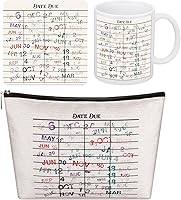 Vista 1 de 3 Pcs Funny Librarian Gift Set, Including Due Date Card Coffee Mug, Vintage Due Date Coaster and Library Toiletry Bag for Book Lovers, Readers