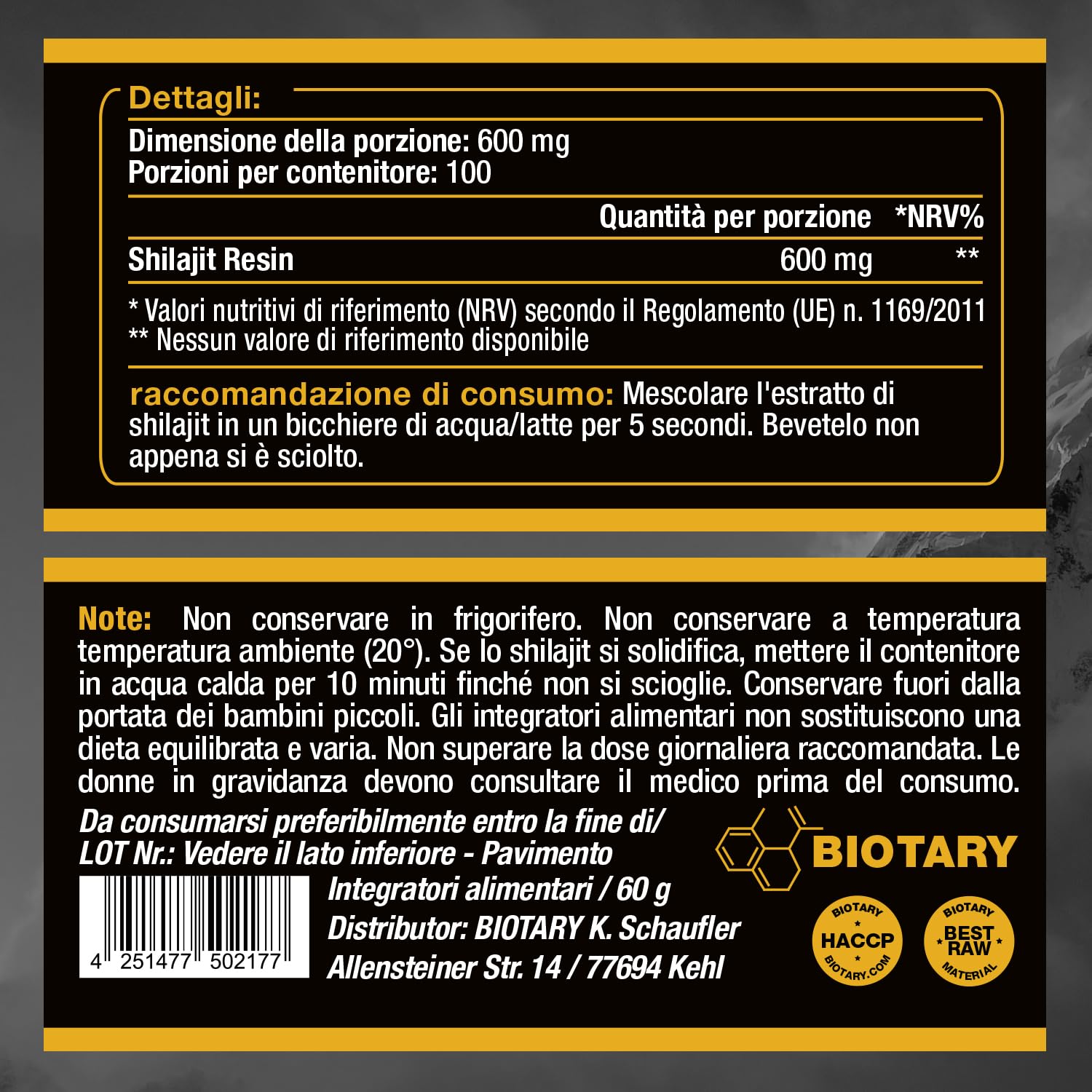 Shilajit Resina Gold Standard 60 g 85+ minerali, massima potenza dall'Himalaya oltre 3 mesi, 100% puro e originale vegano e senza additivi