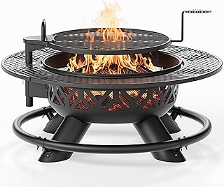 47 Inch Heavy Duty Steel Fire Pit with Grill, Large Outdoor Fire Pits fo...