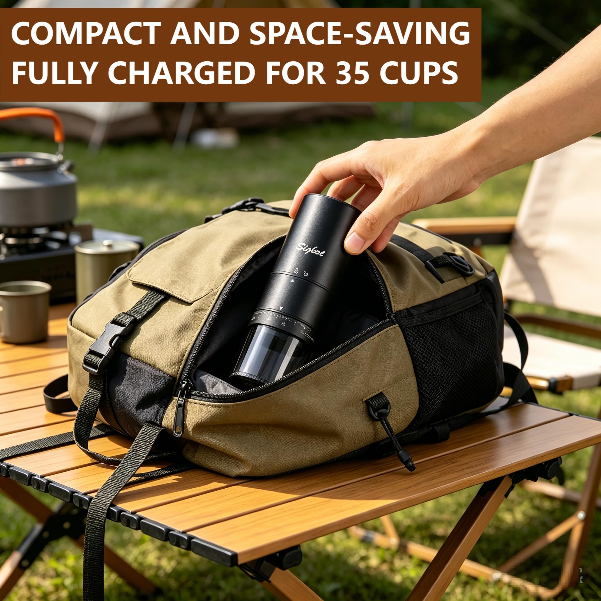 SIGBOT Elektrische Kaffeemühle Kegelmahlwerk - 38 Externe Mahlstufen, Wiederaufladbare Kaffeemühlen mit Edelstahlkern, Kompakte Kaffee-Mühle, Tragbar für Camping & Reise, Klein, 570g