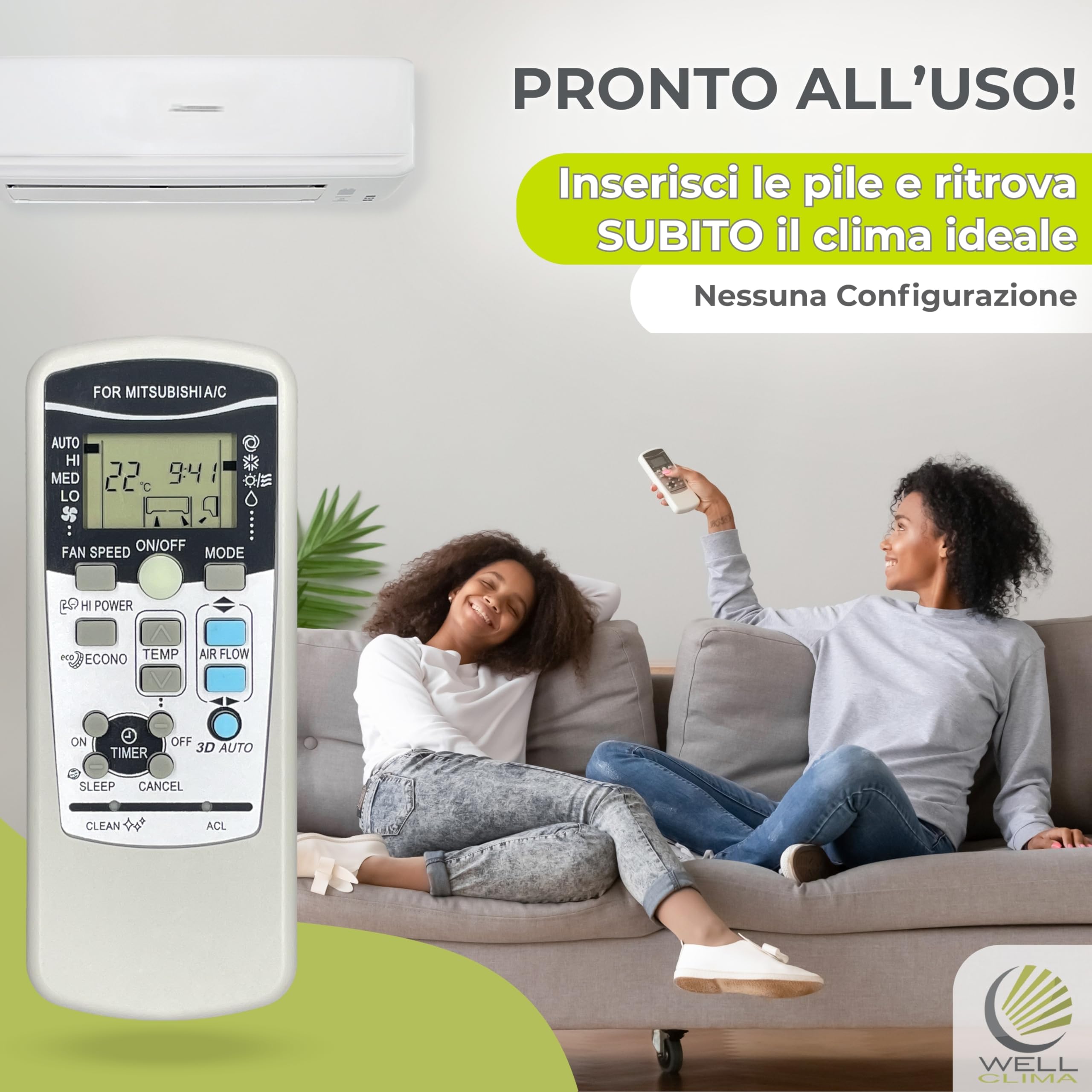 Wellclima Telecomando RKX502A001 per condizionatore compatibile con Mitsubishi Heavy Industries – Sostituisce RKX502A001B, RKX502A001C, RKX502A007, RYD502A017 e altri – Pronto all’uso