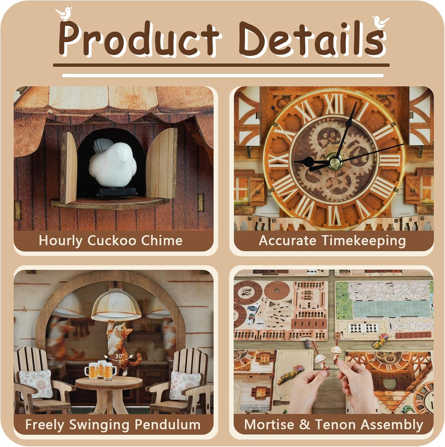 3D Puzzles for Adults Clock-Fairy Tale Cottage Cuckoo Model Kit-Mechanical DIY Pendulum Clock with Roman Numerals-Desk Home Office Decor Personalized Gifts