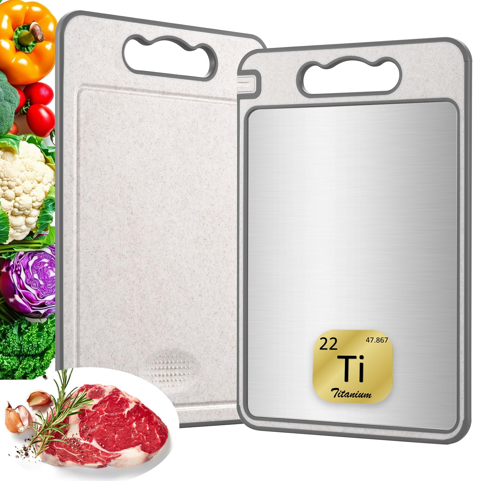 FOLAI Titanium Chopping Board for Kitchen,Whetstone Double Sided Titanium & Wheat Straw PP, Food Grade Cutting Board, Dishwasher Safe, Ideal for Handling Meat and Vegetables Separately,36×25CM