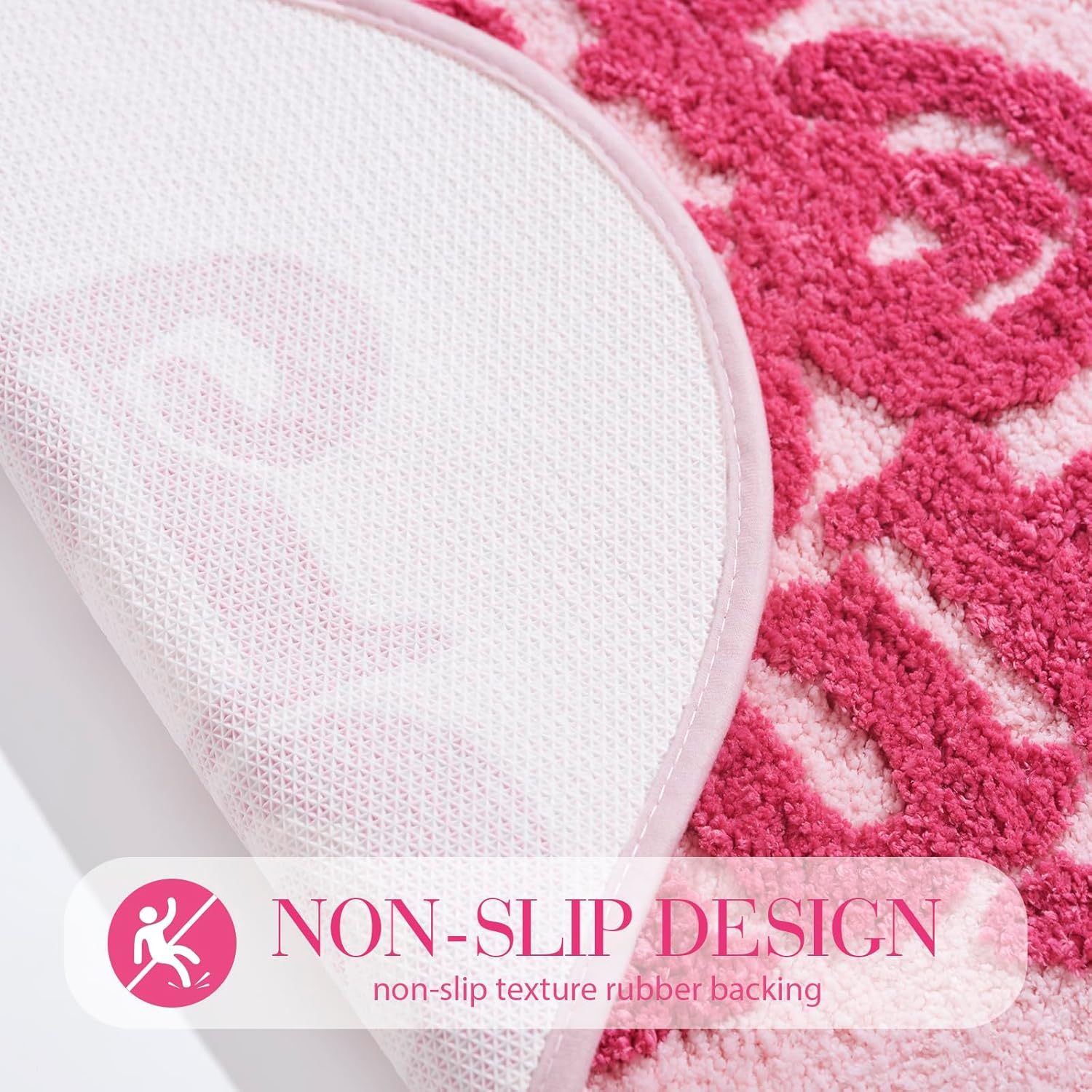 ELDONE Self Love Club Rug Heart Shaped - Cute Bath Mat Non Slip, Funky Aesthetic Groovy Small Accent Rugs for Bedroom Bathroom, Girls Preppy Room Decor, Pink Heart Rug 28"x23"