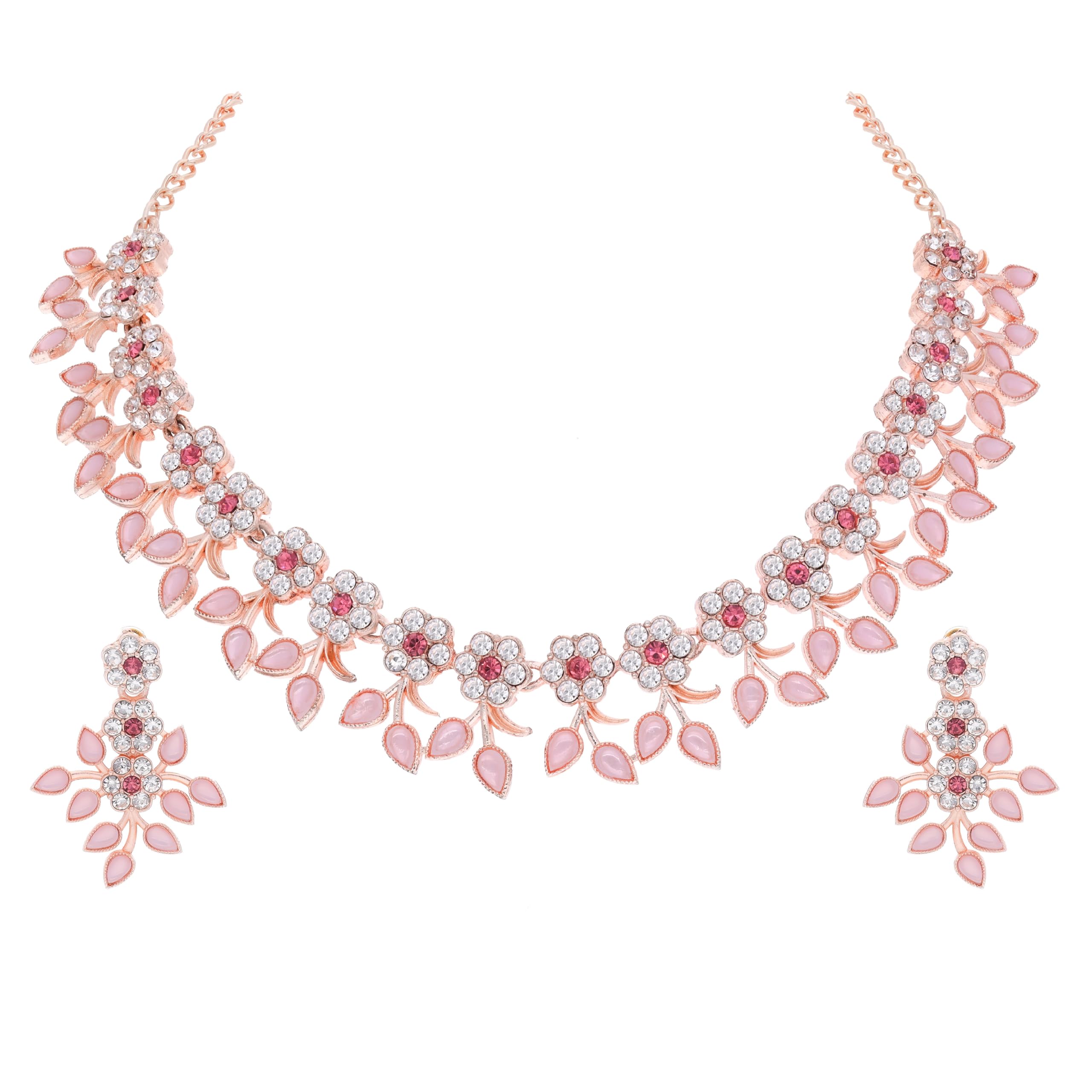 Brado Jewellery Rosegold Polished AD Crystal Choker Necklace Jewellery Set with Matching Earrings Suited for Party Wedding Festive for Women and Girls (B0BX23584Y) Amazon Price History, Amazon Price Tracker