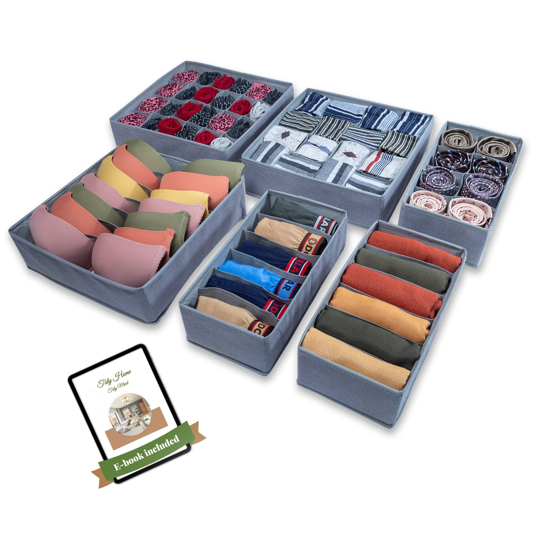 PETALS Drawer Organizers For Clothing 6 Pack Foldable Dresser Drawer