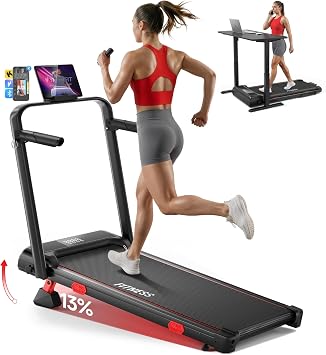 RHYTHM FUN 13% Incline Walking Pad Treadmill, 6.2MPH Foldable Walking Pad with Handle Bar, Under Desk Treadmills for Home Office, 300 LBS Capacity