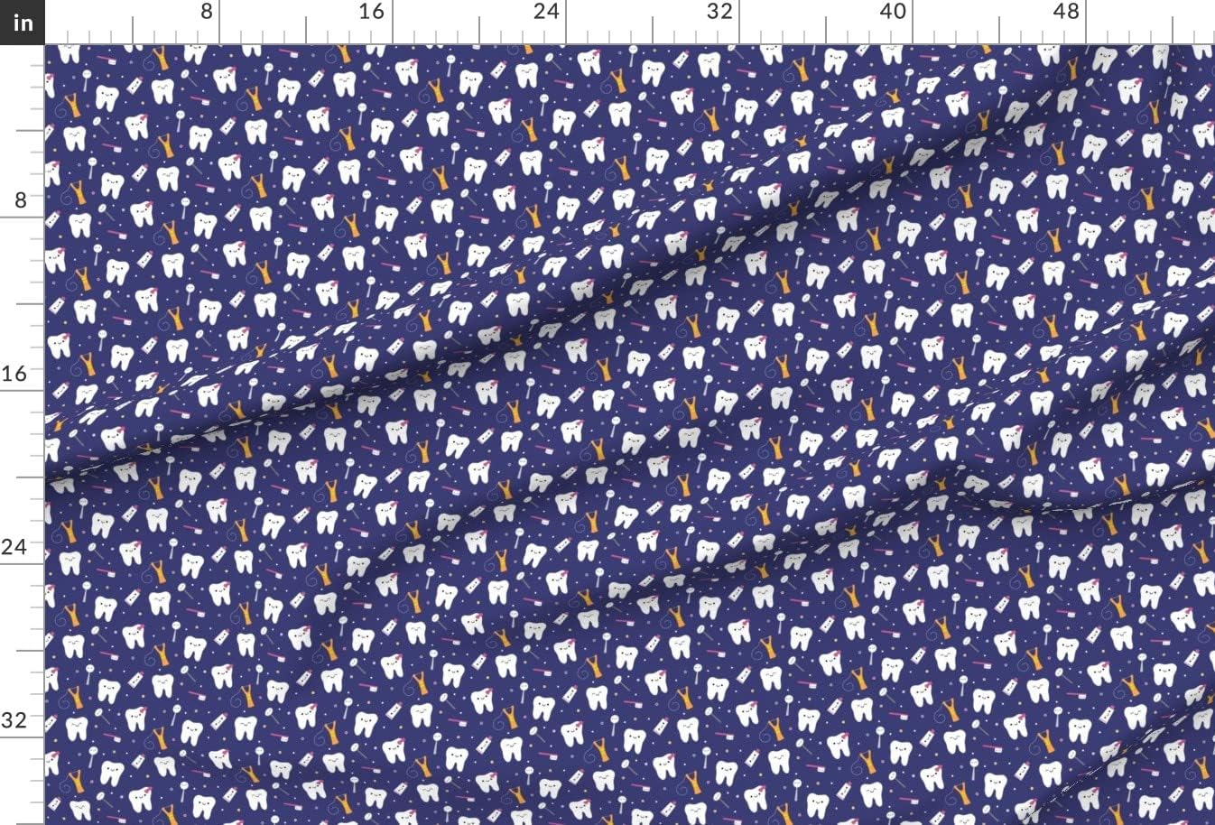 Spoonflower Fabric - Happy Teeth Royal Blue Dental Dentistry Tooth Dentist Toothpaste Floss Printed on Upholstery Velvet Fabric Fat Quarter - Upholstery Home Decor Bottomweight Apparel