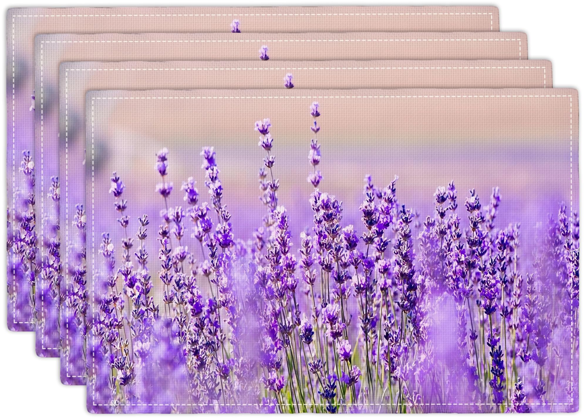 Golakra Lavender Placemats Set Of 4 Purple Flower Table Mats Floral Washable Place Mats For Party Kitchen Dining Decoration 12X18 Inch