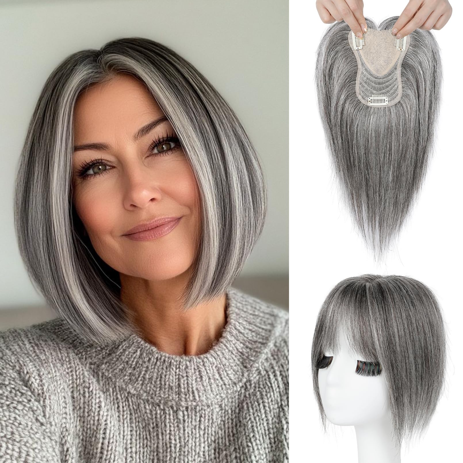Photo 1 of REECHO Human Hair Topper - Dark Gray