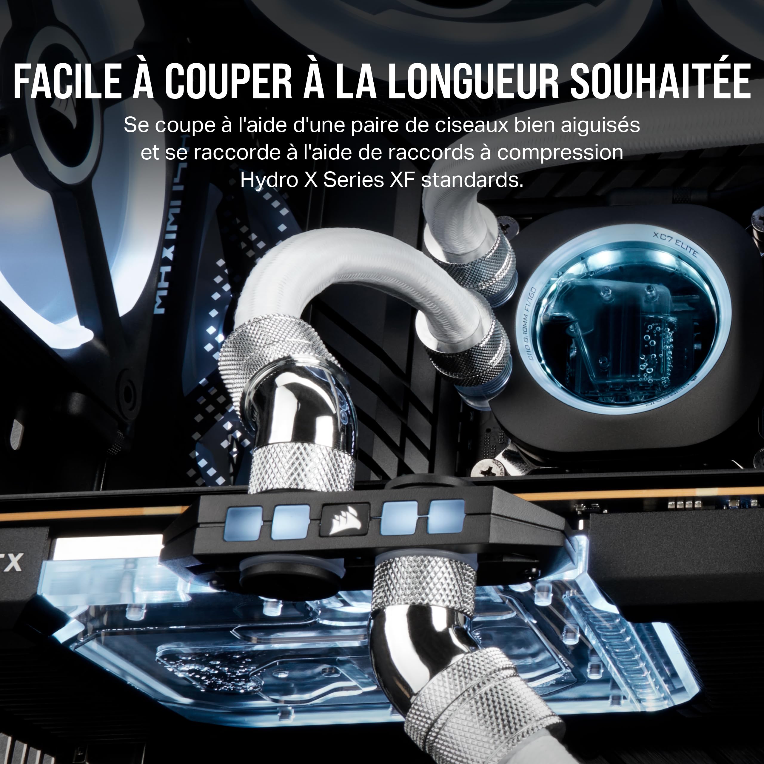 CORSAIR Hydro X Series XT Softline Tuyau en Maille - Coupe Aisée - Caoutchouc EPDM Robuste - Blanc