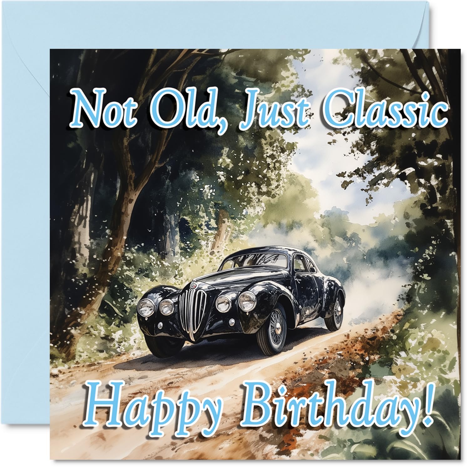 40s Car Birthday Cards - Black - Happy Birthday Card for Grandad Dad Uncle Son Grandson Friend Colleague Cousin, 145mm Bday Greeting Cards