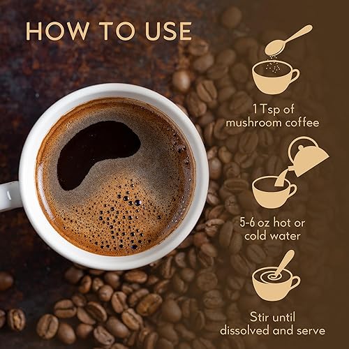 Miniatura 6 de Café instantáneo sin cafeína con hongos, suplemento de 14 hongos, 80 porciones grandes  Mane de León, Reishi, Chaga, Cordyceps, Shiitake  Energía,