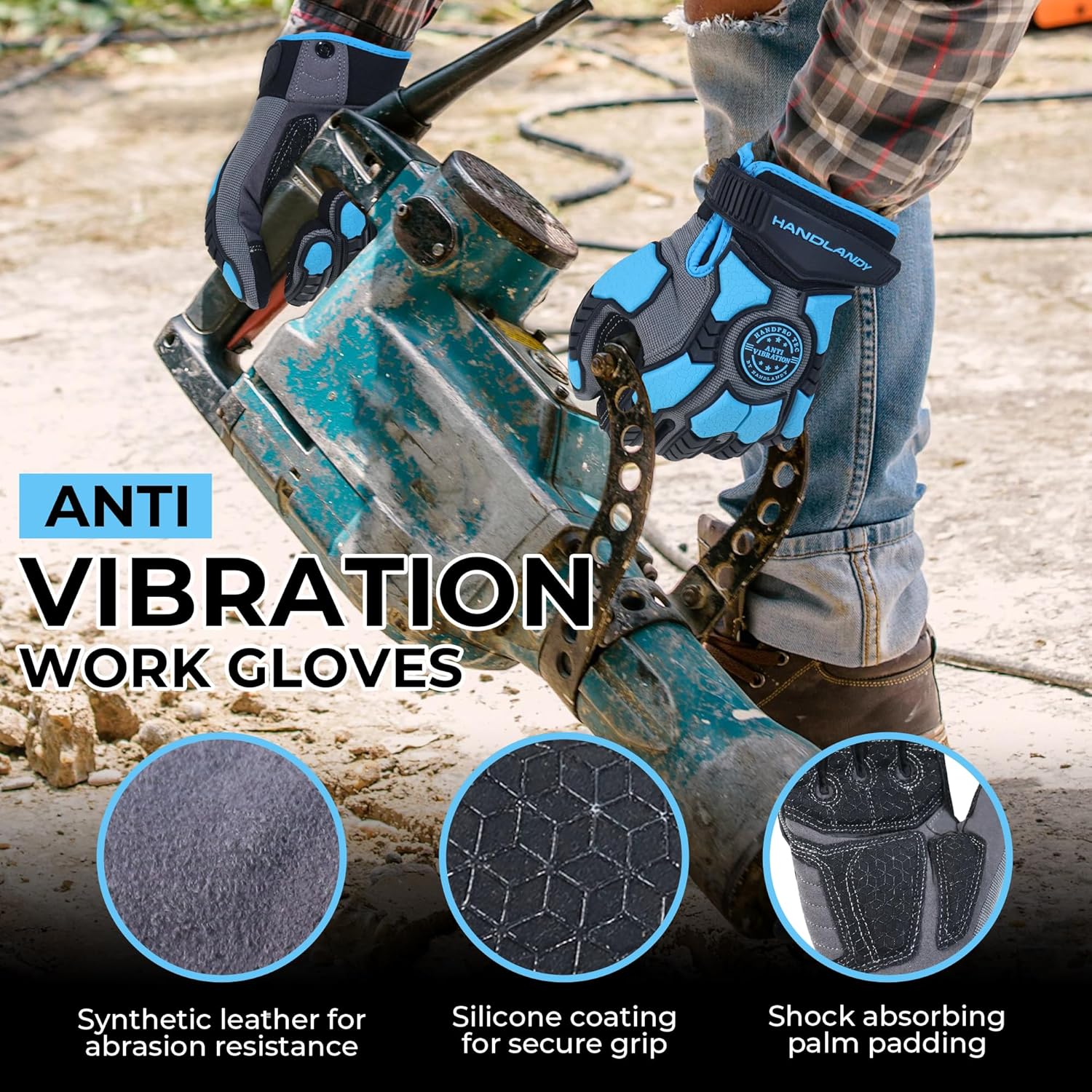 HANDLANDY Anti Vibration Gloves, SBR Padding, TPR Protector, Mechanic Work Gloves (Large, Black) - Image 2